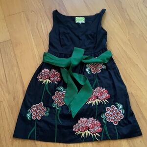 Anthropologie Floreat Black Cotton Dress Embroidery Pockets 2